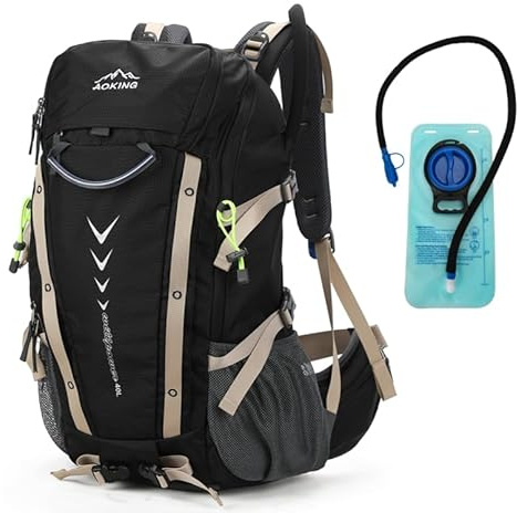 Aoking,sac à dos pour randonnée/escalade,40L,YJN79807 + poche à eau 2 litres,éléments standards:panneau grillagé à flux d'air amovible,étanche,sifflet SOS,housse de pluie
