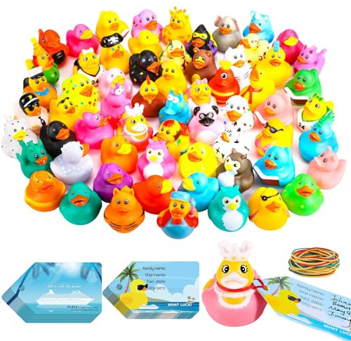 100Pcs Cruise Ducks Tags Kits Includes 30 Cruising Ducks with 30 Cruise Duckies Tags & 40 Rubber Bands Assorted Random Rubber Ducks for Cruise Ship Hiding Cruise Essentials 2026 Ducks