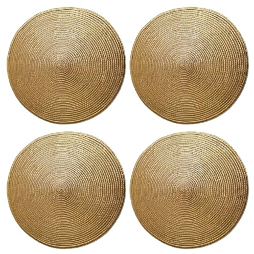 AC - Pack de 4 Salvamanteles de plástico Redondo Metalizado, Reutilizable, Mantel Individual, Alfombrilla de Mesa, Adornos Festivos, Navidad (Dorado, Ø 38 cm).