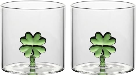 THUN - Set 2 bicchieri in vetro quadrifoglio - Borosilicato - Country Bloom - 300 ml