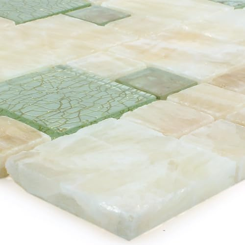 Glas Naturstein Onyx Mosaikfliesen Larinera Grün Gold Glänzend Badezimmer Küche