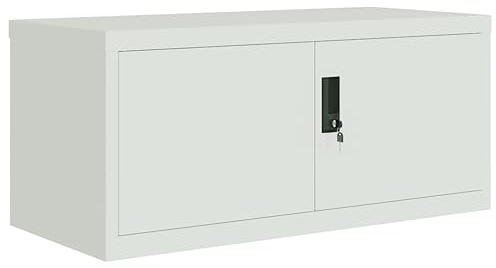 Metallschrank abschließbar Lagerschrank Büro Aktenschrank Büroschrank Beistellschrank Stahlschrank, Industrial Mehrzweckschrank Allzweckschrank, Hellgrau 90x40x40 cm