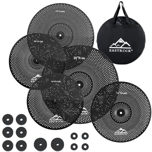 EASTRCOK Becken Set Low Volume Becken Pack Becken Set,14hi-hat+16 crash+18 crash+20 ride mit Beckentasche und Beckenfilzen(Schwarz)