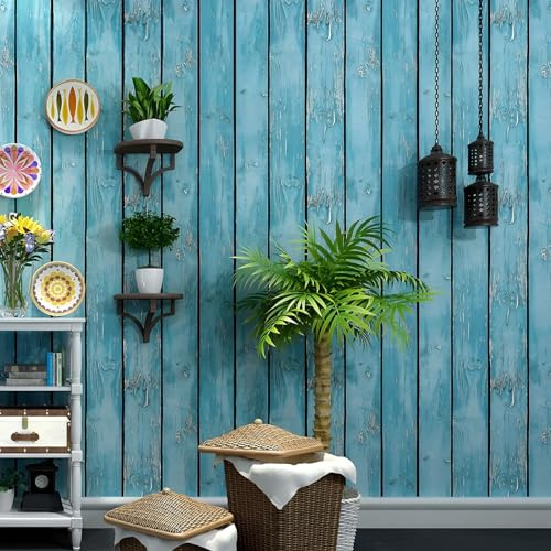 SAIMEYI Wasserfeste PVC-Tapete Blaue Wallpaper Im Retrostil Rustikale Holzplanken Design Für Schlafzimmer Wohnzimmer Küche Bad Kinderzimmer Friseure Verschiedene Arten Von Geschäftsräumen