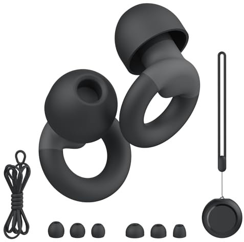 JUSTRVN Earplugs for Sleeping,Noise Reduction Soft Silicone Ear plugs with 7 Pairs Ear Tips&One Connection Cord,Hearing Protection Reusable Earplugs for Sleeping,Concert,Work&Sound Reduction 25dB-30db