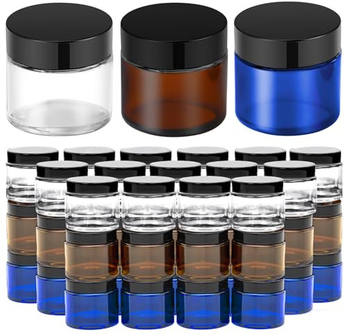 Bumobum Lot de 48 petits pots en verre avec couvercles blancs, étiquettes vierges et doublures intérieures, récipients cosmétiques vides pour échantillon, poudre, crème, lotion