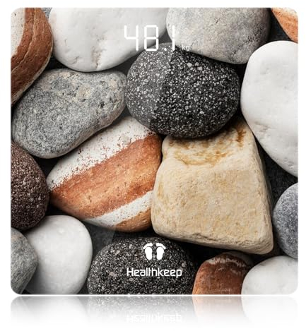 Balance Pèse Personne Numérique, Healthkeep Pese Personnes de Haute Précision avec Technologie Step-On Affichage par LED, Design Fin, Poids Max. 180 kg/ 400lb, Motif de Galets