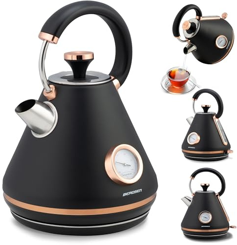Eleganter Wasserkocher Berdsen BD-701 mit Thermometer, 1.7L - Schwarz