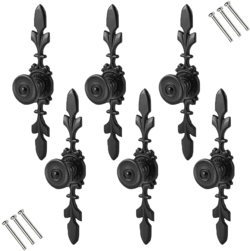 RXKFIGX 6pcs Black Vintage Style Pull Handle Door Vintage Classic Cabinet Handle Drawer Knobs Vintage Style Pull Handle Door for Home Furniture Drawer Cupboard with Screw