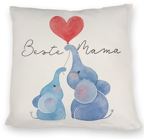 Elefant Mutter und Kind Kissen mit Spruch Beste Mama Herzvolles Muttertagsgeschenk Liebevolle Familie Tier Motiv