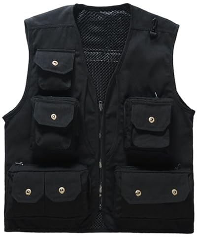KBOPLEMQ Funktionsweste Herren Outdoor Anglerweste Ärmellose Jacke Reporterwesten Herren Casual Multifunktionsweste mit Vielen Taschen Baumwolle Freizeit Jagd Weste Camping Wander Weste