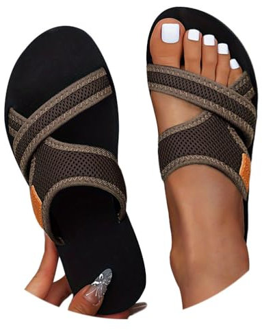 Onsoyours Sandales Plates Femme Été Tongs Confortable Mesh Nu Pieds Bout Ouvert Chaussures Orthopedique Sandales Pantoufles de Plage Vacances Slippers A Café 40 EU