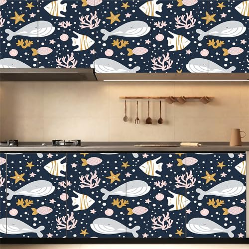 Selbstklebende Tapete Pink Whale Grey Strukturtapete Wandtattoo Schlafzimmer Tapete Selbstklebend Vliestapete Wallpaper for Living Room Tapeten Leicht zu Entfernen Wandschutzfolie 40x100cm/1 Pcs