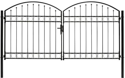 Hommdiy Zauntor mit Gewölbter Spitze Doppelflügeltor Metalltor Gartentor Gartenzaun Tor Pforte Doppeltor Hoftor Einfahrtstor Stahl Schwarz 300 x 150 cm