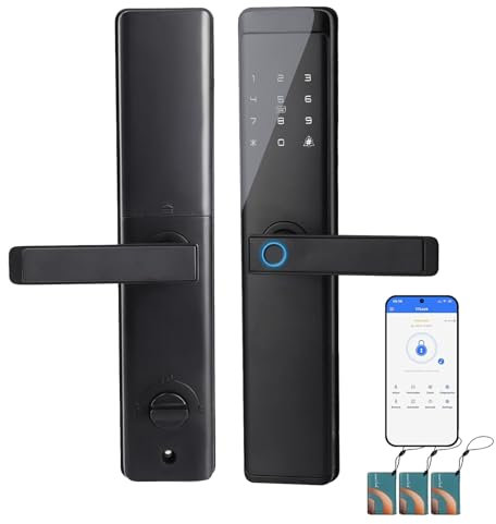 Smart Door Lock with Handle, WiFi Touch Screen Password IC Card Smart Lock, Fingerprint Door Lock, Weatherproof Electronic Deadbolt for Home Office Apartment