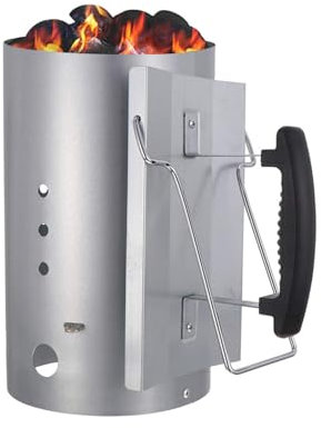 WJUHYGTF Holzkohle Kaminanzünder Edelstahl, Grillkamin Holzkohle Anzünder Holzkohlegrills BBQ Werkzeuge Tragbares Anzündfass Aus Edelstahl Grills,Silber