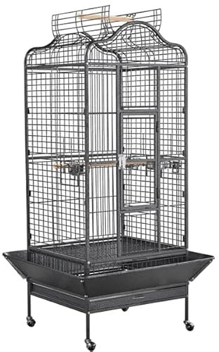 Soberine Gabbia per Uccelli Pappagalli Grande Calopsite con Piedistallo con Ruote Voliera da Esterno Interno Cenerino in Metallo Nera 81 x 77,5 x 160 cm