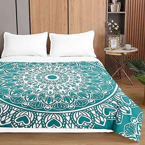Highdi Piumino Estivo Matrimoniale, Microfibra Trapunta Matrimoniale, 3D Mandala Bedding Piumino Piumone Leggero per Tutte Le Stagioni (100x150cm,Verde Acqua)