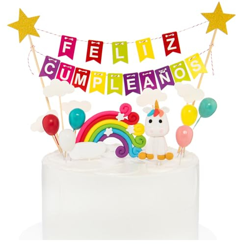 Decoración para Tarta de Cumpleaños Unicornio, 14 Piezas Cake Toppers Arcoíris Feliz Cumpleaños Adornos para Pastel Cupcakes Fiestas Infantiles Niñas Niños