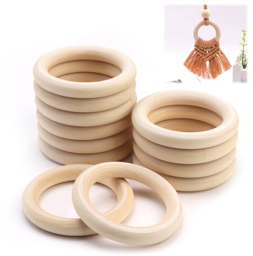 Joynine 70mm Holzringe Basteln 12Stück Glatt Natürliche für DIY Makramee | Außen-Ø 70 Innen-Ø 50 Dicke 10 | 10g | für Serviettenringe Gardinenringe Wanddekorationen Pflanzenringen | Leicht zu Bemalen