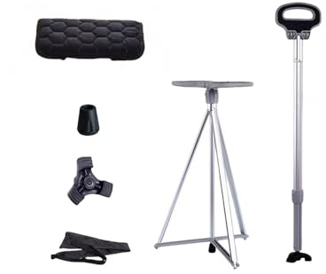Ultra-Light Foldable Walking Stick with Seat for Women and Men, Perfect for Indoor & Outdoor Use, Includes Crutches for Adults, Easy to Carry (Silvery)