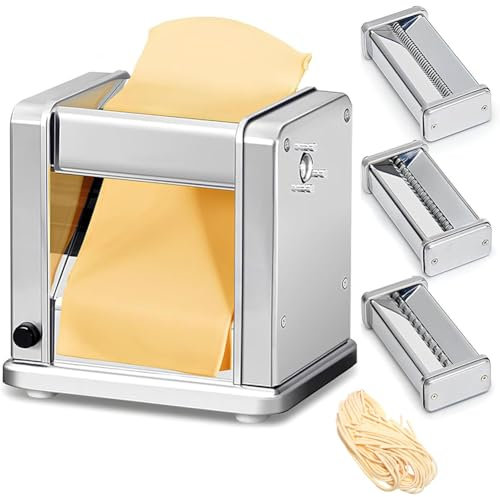 Electric Pasta Maker, 60W Dough Roller Press Cutter with 3 Blade Attachments, 7 Adjustable Thickness Settings, Stainless Steel Noodle Press Machine for Paghetti, Fettuccine, Wonton Wrappers