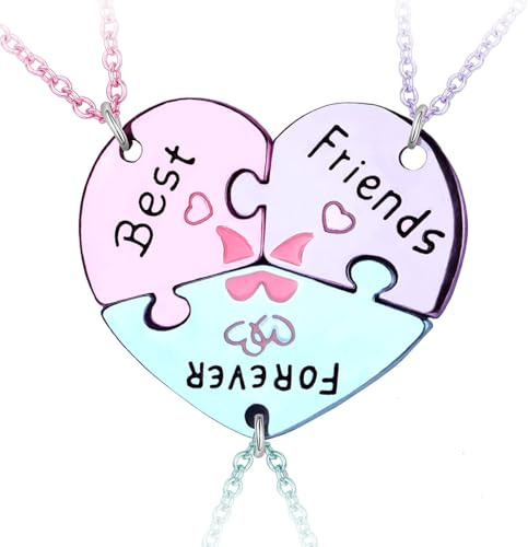 BFF Halskette für 3 Mädchen, Freundschafts Puzzle Herz Anhänger Ketten Halsketten, Beste Freunde für immer Halsketten, Geburtstag Valentinstag Schmuck Geschenke für Kinder Mutter Freunde Schwestern