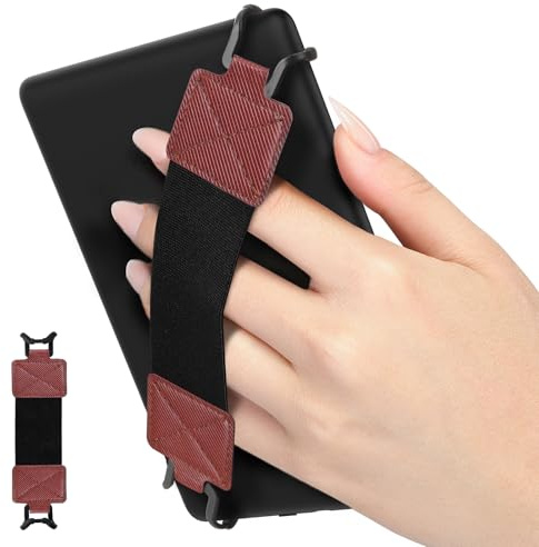 MoKo Security Hand-Strap for 6-8 Kindle eReaderFire Tablet, Kindle/Kobo/Voyaga/Lenovo/Sony Kindle E-Book Tablet, Elastic Versatile Hand Strap Lightweight Finger Grip Holder, Black Belt,Vintage Twill