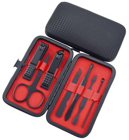 RXYNLL kit manucure,set trousse manucure femme 7pcs kit manucure professionnel,Coupe-Cuticule en Acier Inoxydable,coupe et polissage pour manucure et pédicure,Noir (7 pièces)