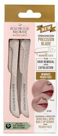 Hollywood Browzer Mikrofeiner Gesichtshaarentferner, Dermaplaning Rasierer für Damen, Nachhaltiges Material, Sichere Präzisionsklinge, Ideal für Gesicht, Augenbrauen & Körper, Perlweiß (2er-Pack)