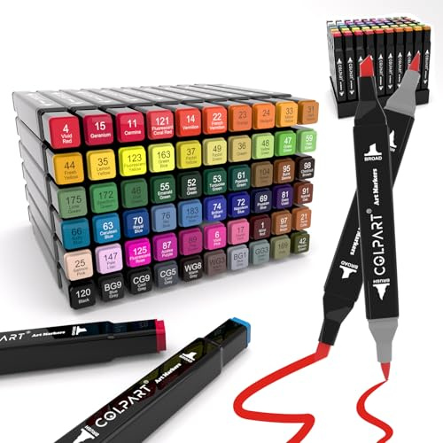 colpart 60 Colors Alcohol Markers Brush Tip Dual Tip Art Markers for Kids Marker Pens with Pen Holder and Carry Bag for Adult Coloring Painting Supplies for Painting, Coloring, Sketching and Drawing