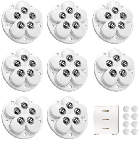 Mini Roulette, 8 pièces Petite roulettes pour Meubles, 54 mm Roulette électroménager, Rotation sur 360° Patins pour Meubles, roulettes Charge Lourde pour déplacer des Meuble de Grande Taille, Blanc