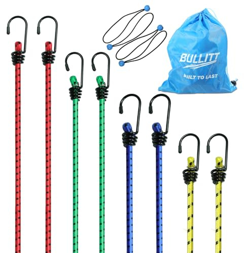 8PCS 40/60/80cm Bungee Cords with Hooks+4 Bungee Balls,40kg Working Load | 2 * 40/60/80cm Bungee cords,Heavy Duty Tarpaulin Elastic Cords,Weatherproof & UV-Resistant Elastic Bungee Straps for Securing