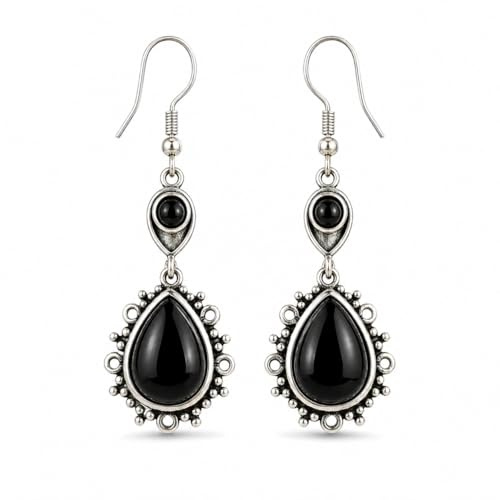 Schwarze Bohème Strass Onyx Ohrringe Tränenform Anhänger für Mutter Ehefrau Langer Stil Eleganter Abendschmuck Vintage Schmuck Charm