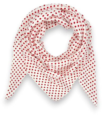 Damen Tuch Baumwolle dünn Sommer Schal Elegant Pünktchen-Print Musselin Frühling Halstuch Made Italy (Rot)