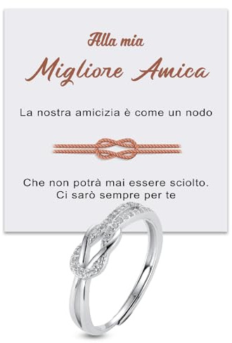 Anello Nodo Donna anello Migliore Amica in Argento Sterling 925 Idea Regalo amiche per lei Natale Compleanno regolabile - Cofanetto con DEDICA incluso