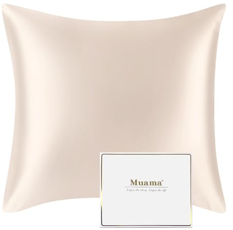 Muama Seidenkissenbezug 80x80 cm Maulbeerseide für Haar & Haut, Beige | Silk Pillowcase, Reduziert Haar-Frizz & Hautfalten, Thermoregulierend, Kühl, atmungsaktiv, Diskreter Reißverschluss, 1 Stück