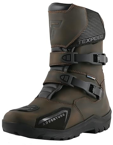 Texpeed Stivali in Pelle Uomo Da Moto - Vintage Pirates 100% Scarpe Da Moto Da Turismo Impermeabili Con Taglio Corto Approvate CE - Marrone - EU 45