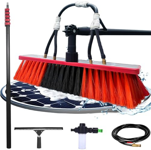 YFSMBD Brosse de Lavage Telescopique 3,6-12 m,Nettoyage Panneaux Solaires,Murs,Voiture, Nettoyeur de Vitres Professionnel 2-en-1 avec Perche Telescopique,Tuyau,Distributeur Savon (55cm Brosse,10.8M)