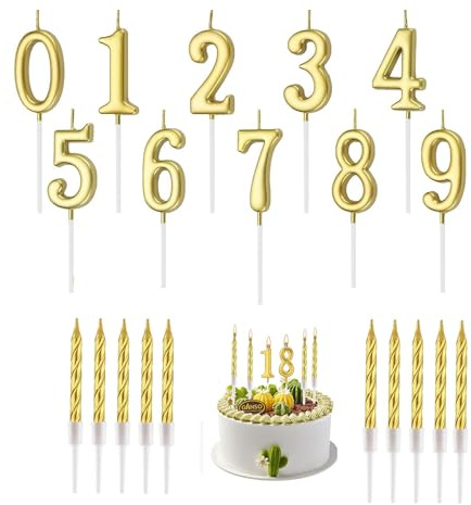 MaoNativey Gold Number Candles Set, Number 0-9 Cake Toppers,20 Gold Spiral Candles for Cake Toppers, Happy Birthday & Wedding Decorations