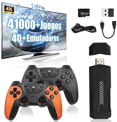 KINMRIS X2 Ultra Game Stick 4K, Consola de juegos preinstalada 256G TF Card 58000+ Juegos clásicos 50+ Simuladores, Mando inalámbrico 2.4G, Plug and Play Video Game Stick (256G)