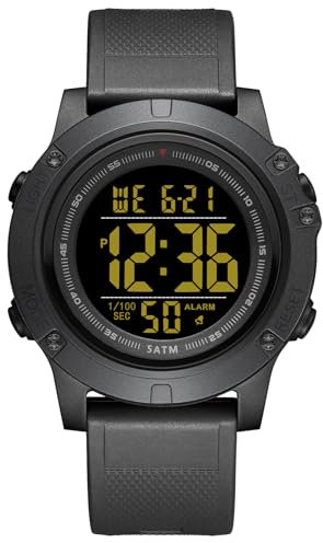 GOLDEN HOUR Orologio Digitale Uomo, Orologio Sportivo da Nuoto Impermeabile 5 ATM con Retroilluminazione/Data/Settimana/Mese/Cronometro, Orologio da polso con Cinturino in Silicone per Uomo