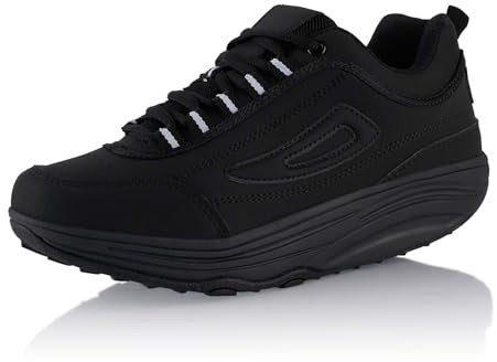 Fusskleidung® Damen Herren Sneaker Abrollsohle Sportschuhe leichte Gesundheitsschuhe Schwarz Schwarz Silber EU 38