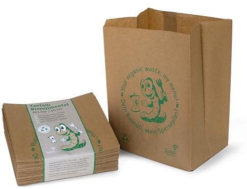Tantelli Bio-Müllbeutel aus Kraftpapier, 10 L / 45 Stk, kompostierbar, 20+16x35cm, braun