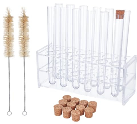 OLYCRAFT 15pcs/set Support pour Tubes Essai en Acrylique 18x5.7x7.5cm Kit de Tubes à Essai en Plastique 12 trous Transparent pour Centrifugeuses Expériences Scientifiques Laboratoire de Chimie