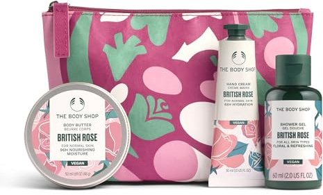 The Body Shop British Rose Little Christmas Geschenkset (Duschgel 60 ml + Körperbutter 50 ml + Handcreme 30 ml), festliches Blumen-Trio mit Rosenextrakt, weichmachende Körperpflege mit elegantem