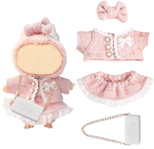 AYNKH 4 Stück Puppenkleidungs Set für Puppe,Rosa Schleife,Oberteil,Kleid & Tasche,Niedliche Kleidung Puppenzubehör, DIY Geschenk für Kinder