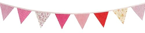 Wimpelkette aus Stoff, dreieckig, florales Karomuster, 3,1 m, mit 12 rosa Wimpeln, für Geburtstag, Taufe, Hochzeit, Babyparty, Gartenparty-Dekorationen
