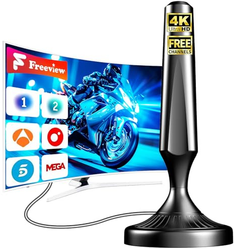 Antena TV Interior Potente HD para Smart TV – Antena TDT Digital con Recepción 360° Omnidireccional, Base Magnética Estable, Fácil Instalación, Compatible DVB-T2/DVB-T, Soporta 4K/1080P, Sin Cuotas