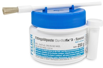 GALLUNOPTIMAL by FELDER bleifrei Fittingslötpaste Cu-Rofix 3-Spezial Sn97Cu3 für Kupferrohre Trinkwasser & Heizung DVGW DV-0101 AT 2247 230–250 °C 250 g Dose mit Pinsel & Pinselköcher GOLPFI0250